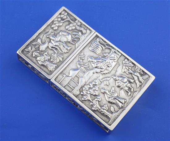 A mid 19th century Chinese Export silver rectangular card case by Khecheong, Canton, c.1840-1870, 2.5 oz.